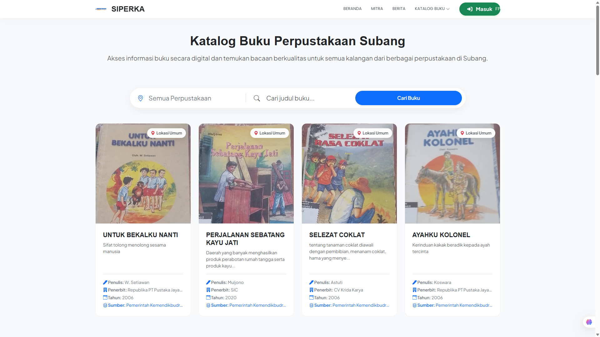 Tampilan katalog-perpusunit